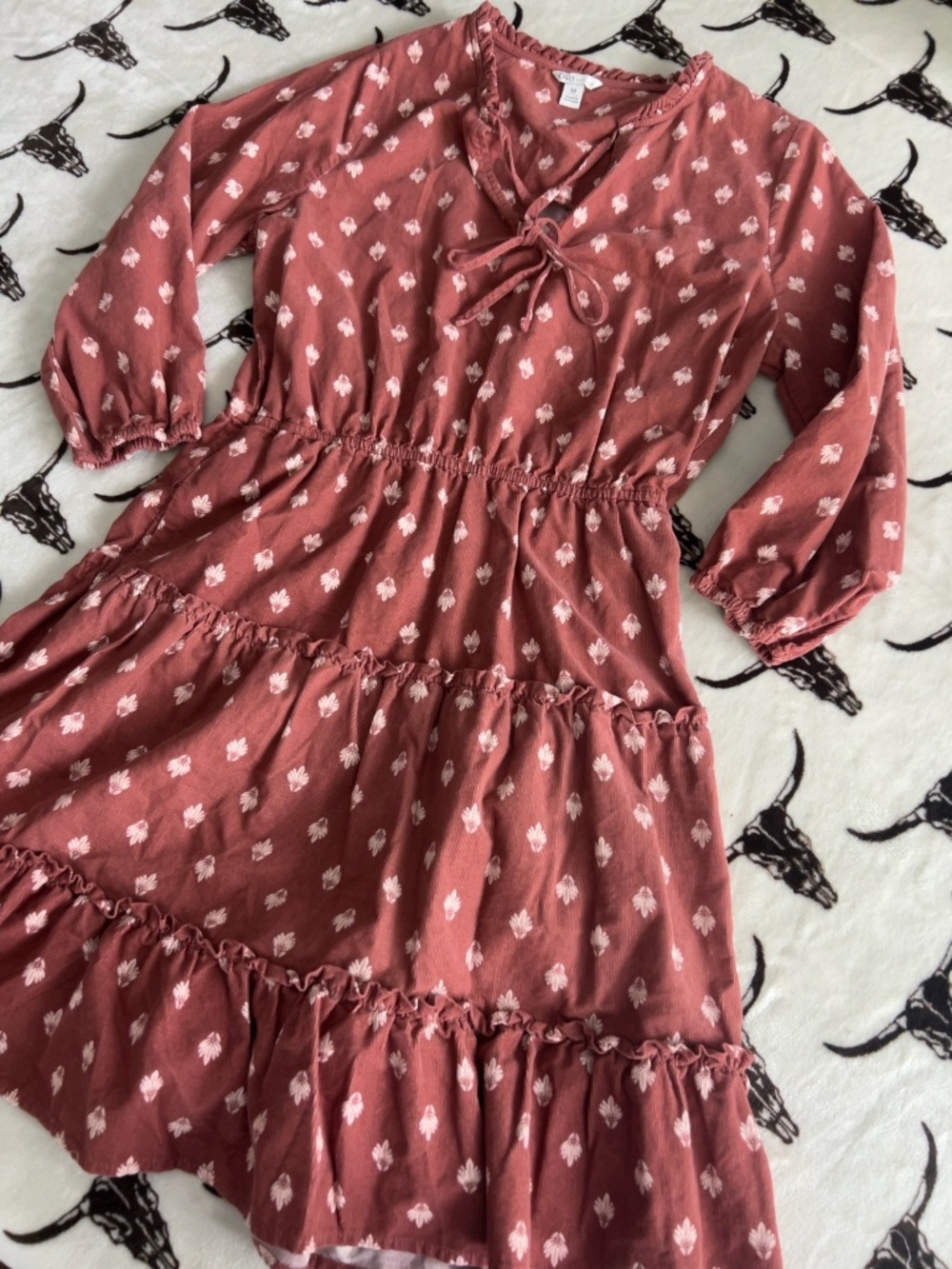 Cato Rust Floral Tiered Cotton Dress Size Medium